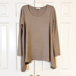 BRYN WALKER Womens taupe loose fit LIAM Bamboo Cotton Long Sleeve Tunic Top. Med